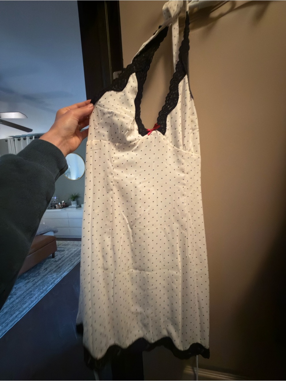 Kimberly Halter Mini Dress by Runaway The Label - White with Black Trim - Picture 7 of 12